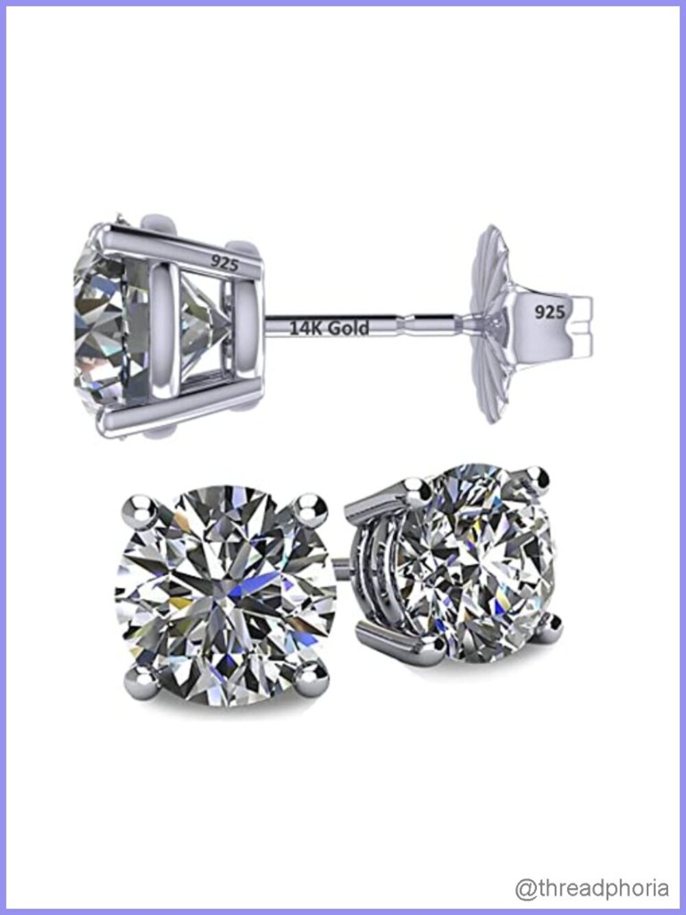 14K Solid Gold Post Stud Earrings Hypoallergenic Zirconia